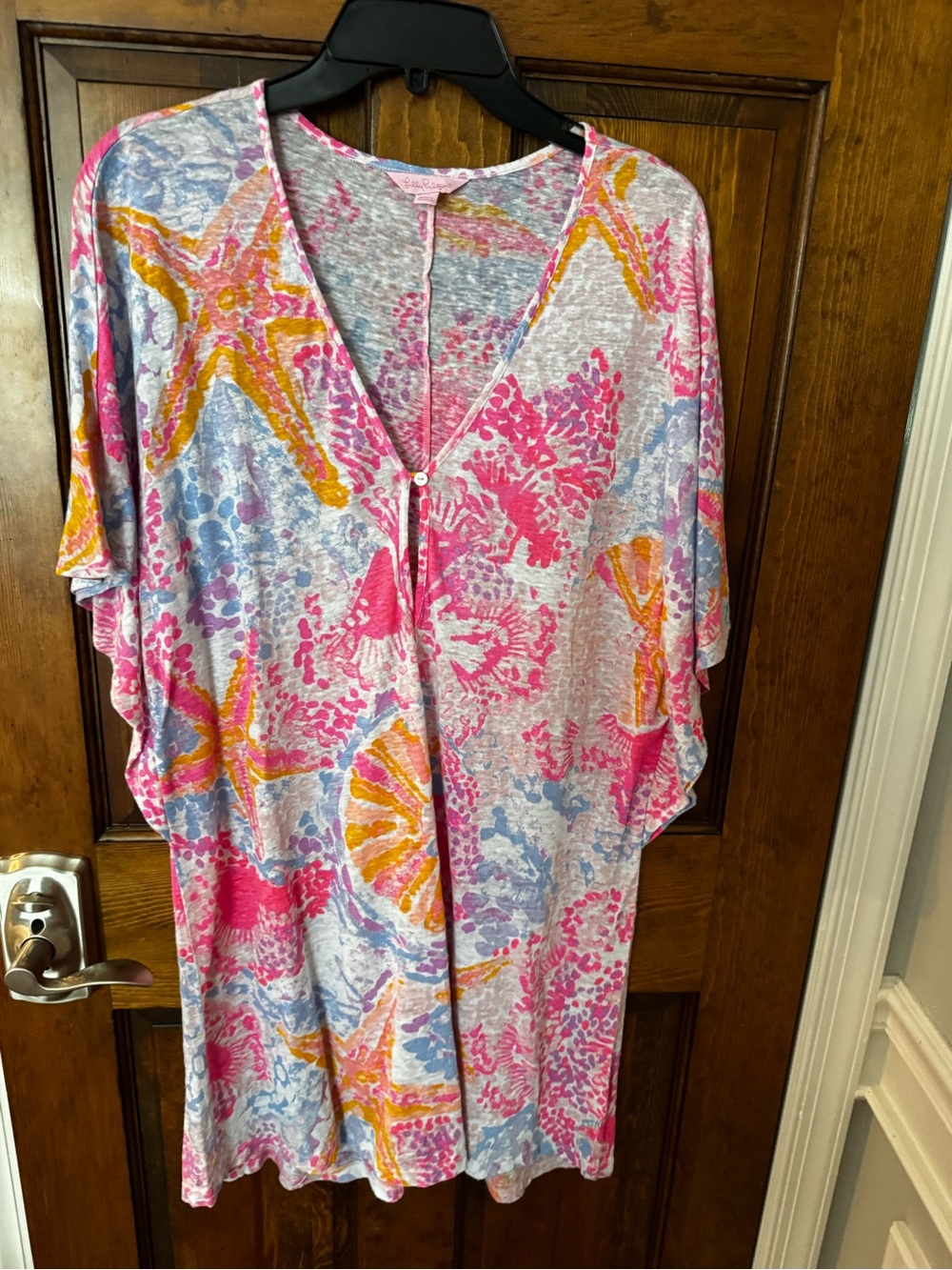 Lilly Pulitzer Pink Tag Floral linen swim coverup— Pink, Blue & Yellow